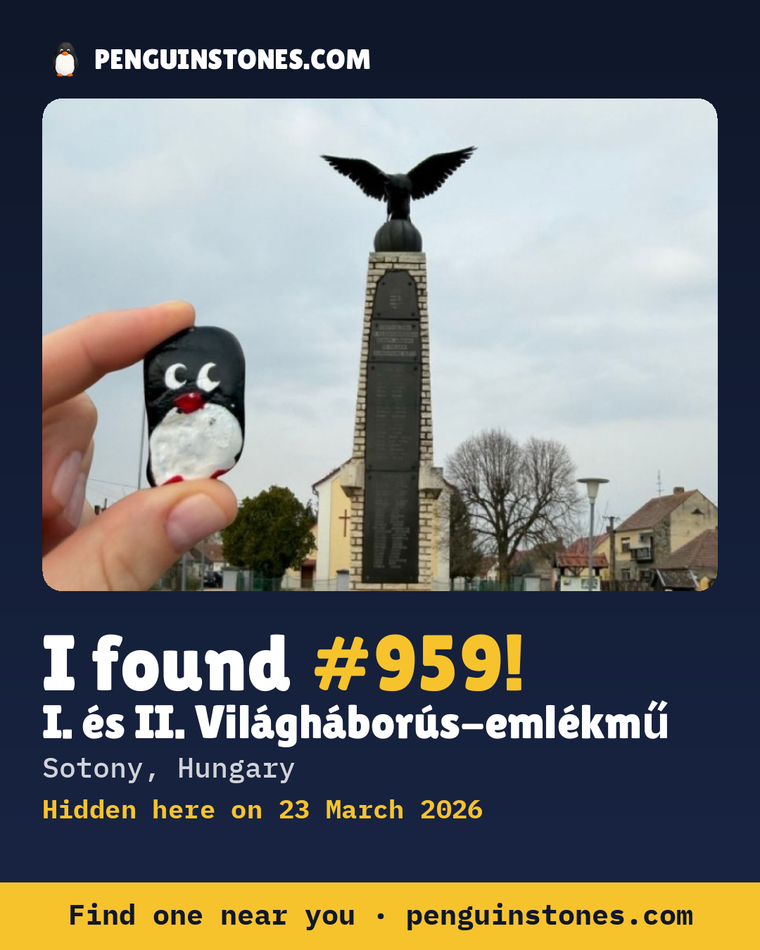 Obrázok s nápisom „I found #959“: fotka kameňa, kde je a ako ďaleko docestoval
