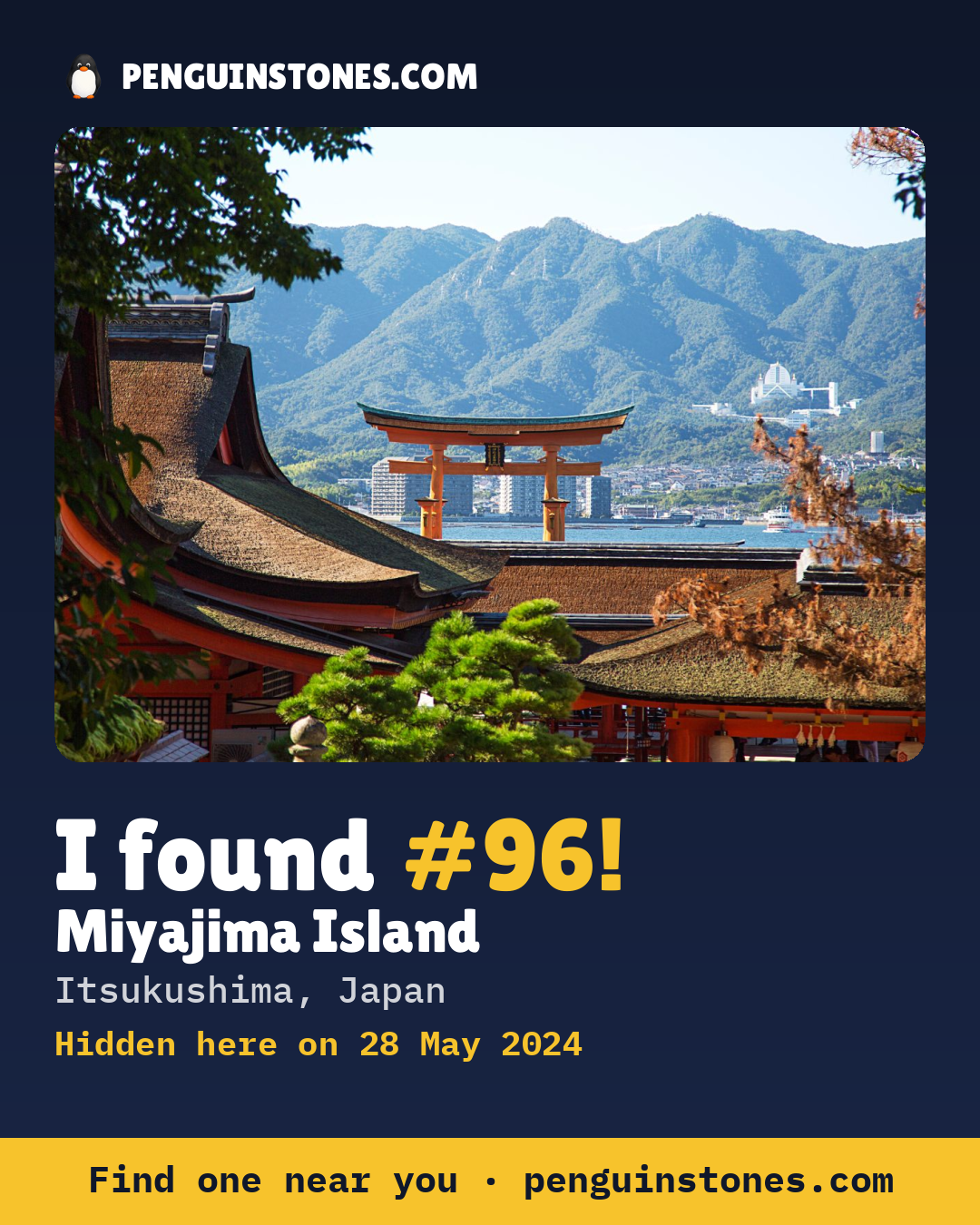 Obrázok s nápisom „I found #96“: fotka kameňa, kde je a ako ďaleko docestoval