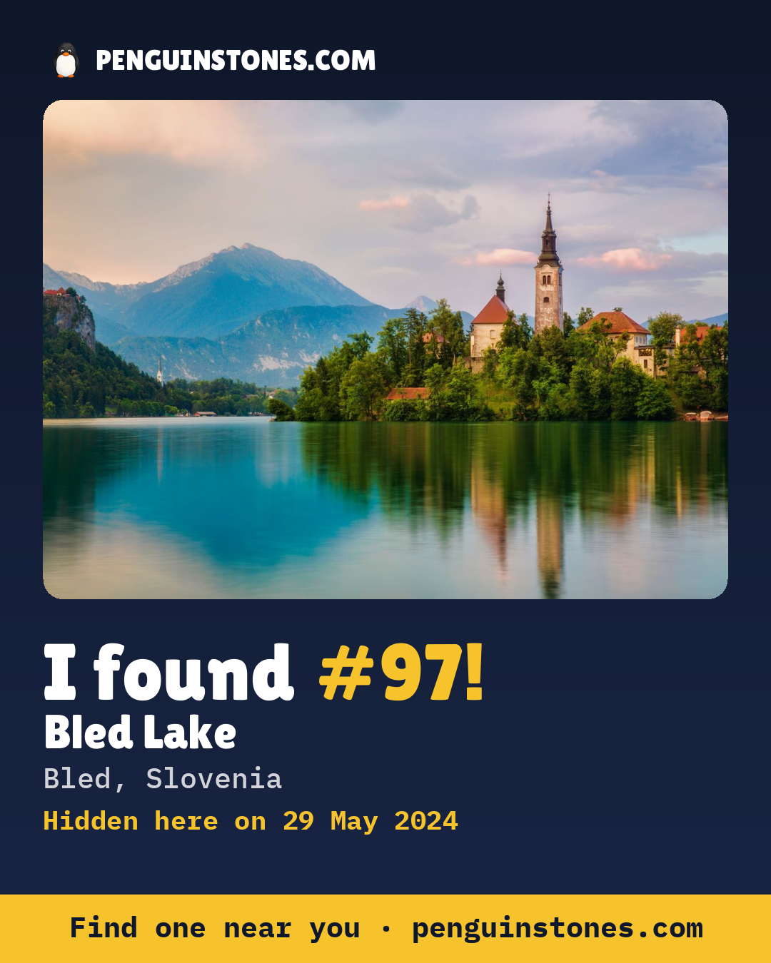 Obrázok s nápisom „I found #97“: fotka kameňa, kde je a ako ďaleko docestoval
