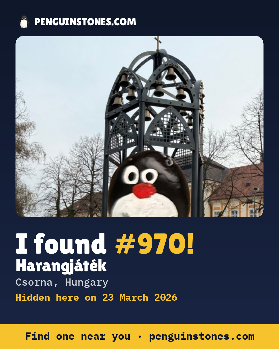 Obrázok s nápisom „I found #970“: fotka kameňa, kde je a ako ďaleko docestoval