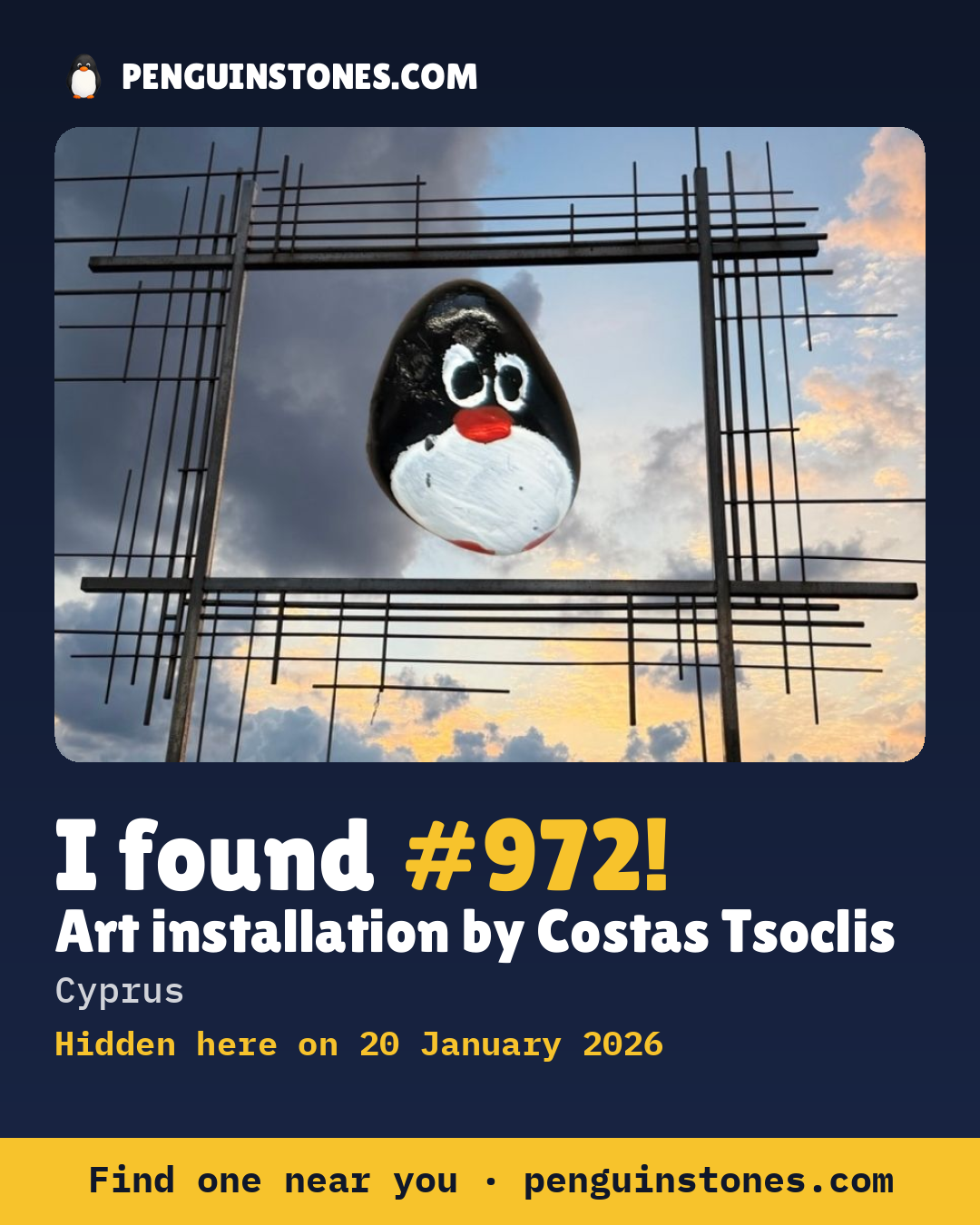 Obrázok s nápisom „I found #972“: fotka kameňa, kde je a ako ďaleko docestoval