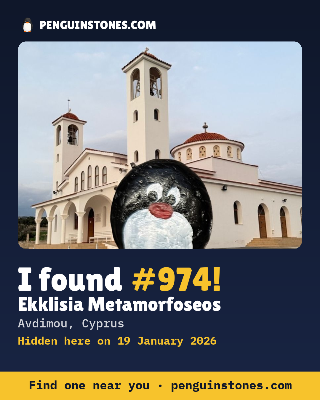 Obrázok s nápisom „I found #974“: fotka kameňa, kde je a ako ďaleko docestoval