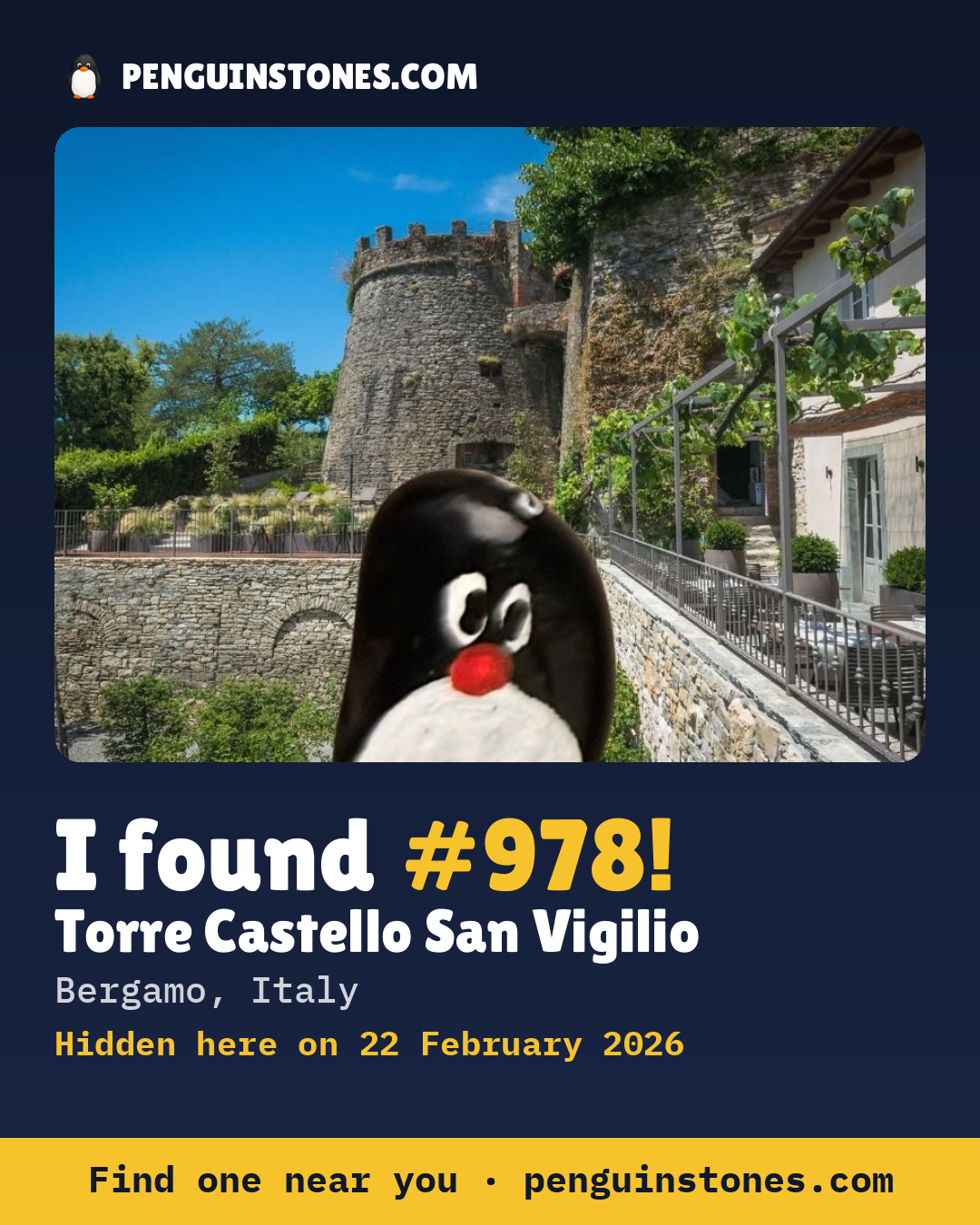 Obrázok s nápisom „I found #978“: fotka kameňa, kde je a ako ďaleko docestoval