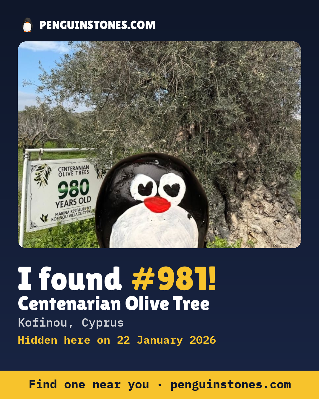 Obrázok s nápisom „I found #981“: fotka kameňa, kde je a ako ďaleko docestoval