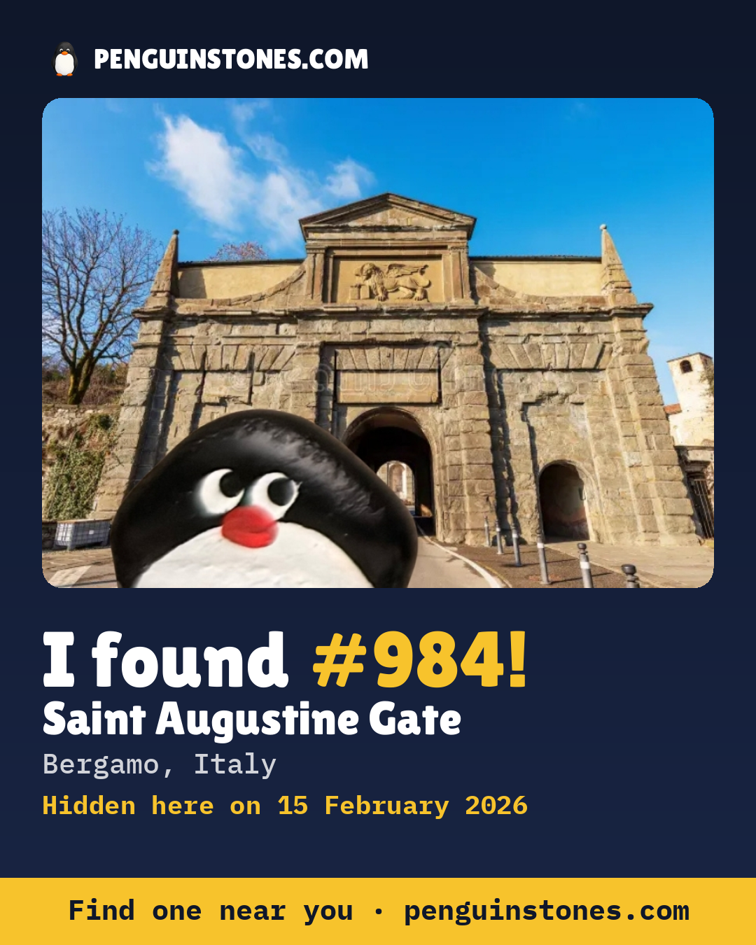 Obrázok s nápisom „I found #984“: fotka kameňa, kde je a ako ďaleko docestoval
