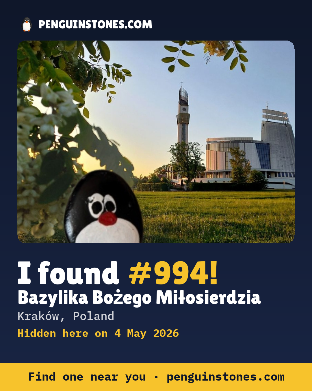 Obrázok s nápisom „I found #994“: fotka kameňa, kde je a ako ďaleko docestoval