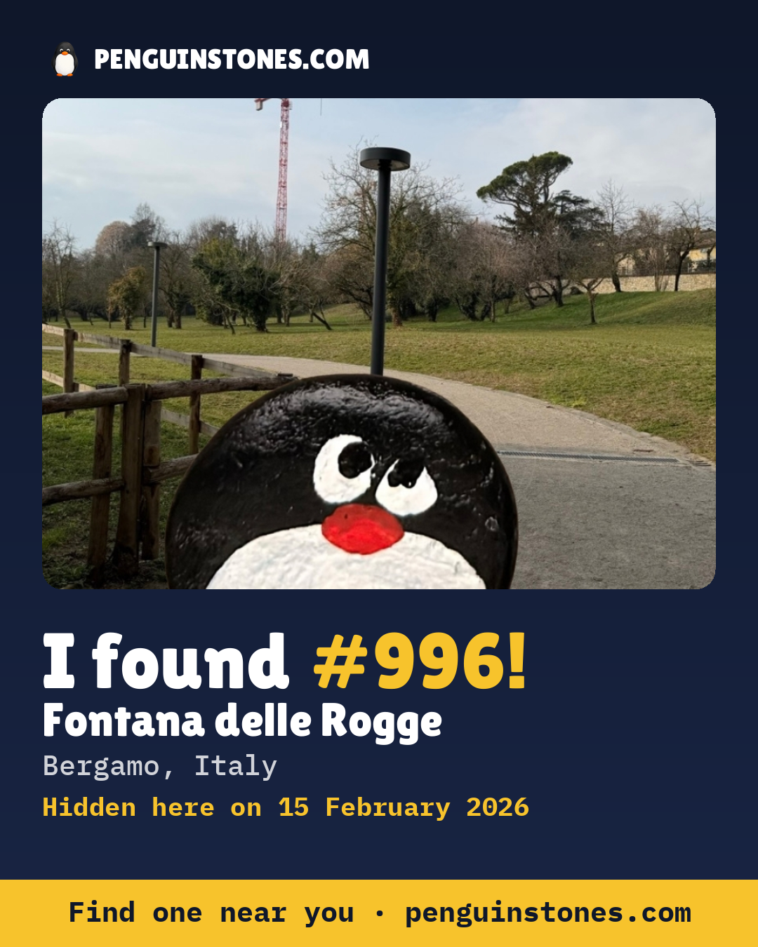 Obrázok s nápisom „I found #996“: fotka kameňa, kde je a ako ďaleko docestoval