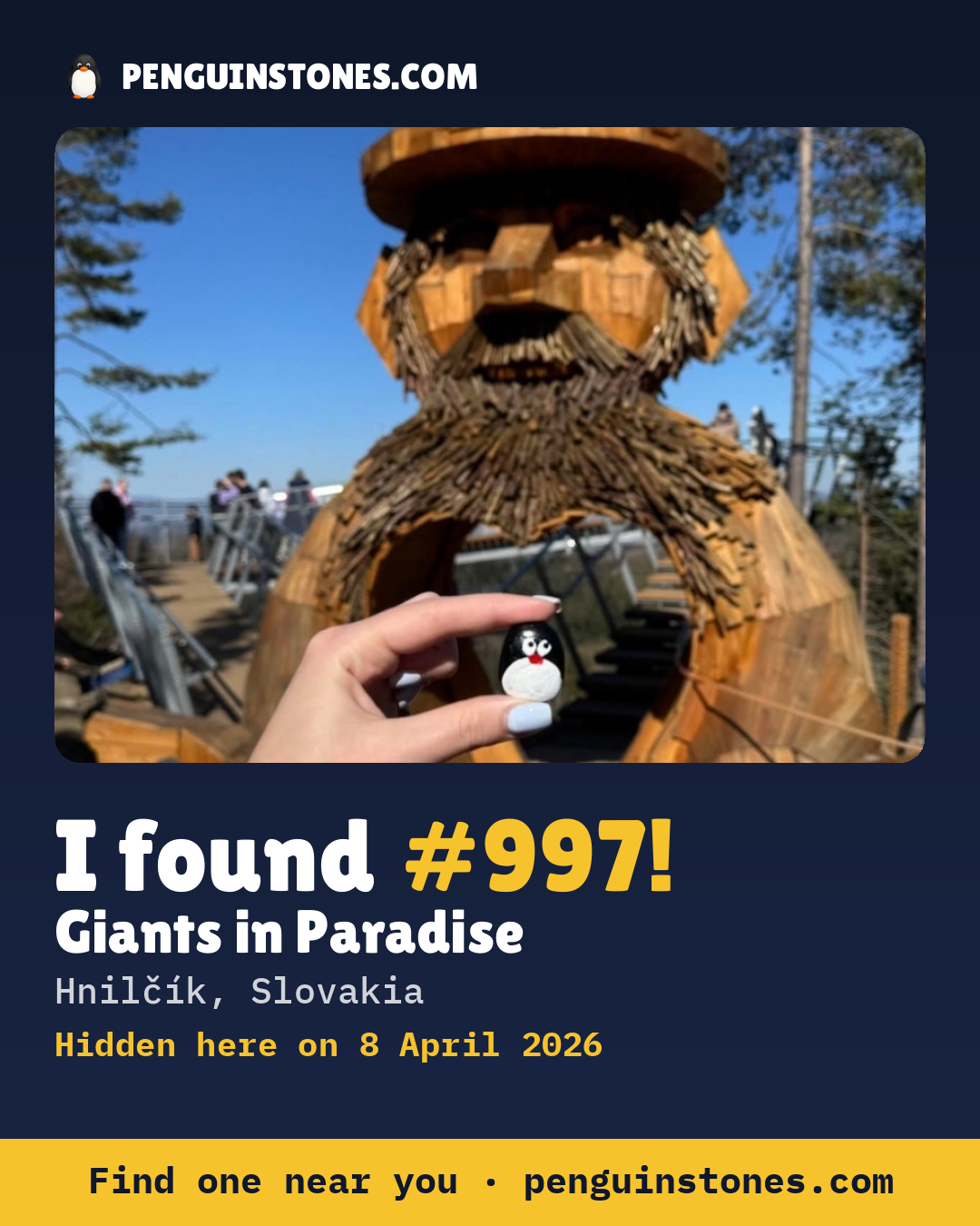 Obrázok s nápisom „I found #997“: fotka kameňa, kde je a ako ďaleko docestoval